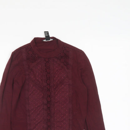 FOREVER 21 Womens Red Geometric Polyester Basic T-Shirt Size S Mock Neck