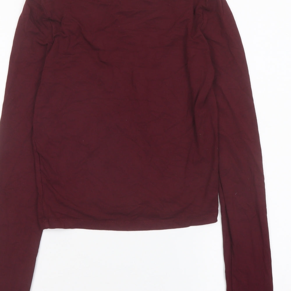 FOREVER 21 Womens Red Geometric Polyester Basic T-Shirt Size S Mock Neck