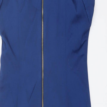 Zara Womens Blue Paisley Polyester Pencil Dress Size S V-Neck Zip