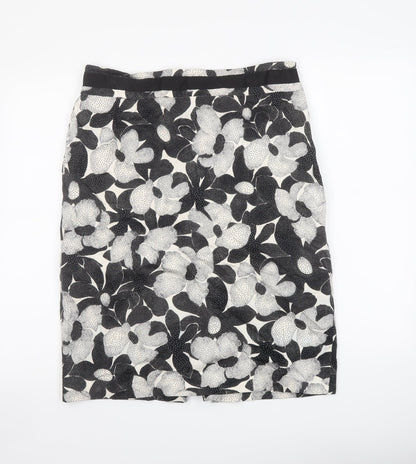 Coast Womens Black Floral Cotton Bandage Skirt Size 14 Zip