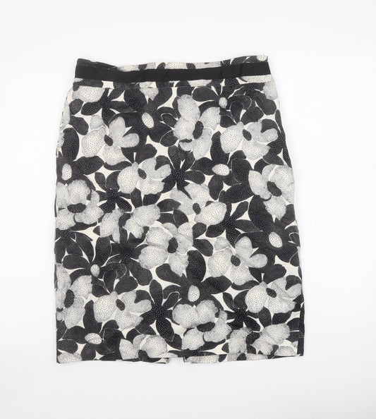 Coast Womens Black Floral Cotton Bandage Skirt Size 14 Zip