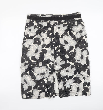 Coast Womens Black Floral Cotton Bandage Skirt Size 14 Zip