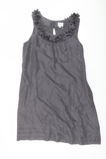 Kaliko Womens Grey Silk A-Line Size 10 Round Neck Zip