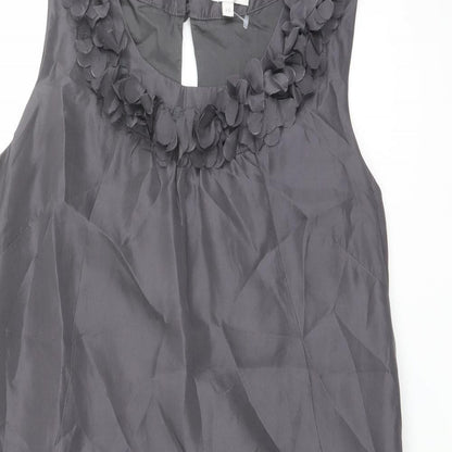 Kaliko Womens Grey Silk A-Line Size 10 Round Neck Zip