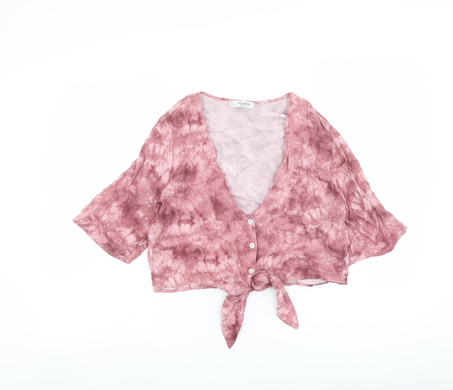 Womens UK Size S Pull&Bear Pink Cropped Button-Up
