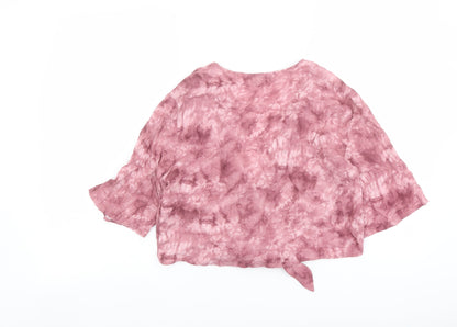 Womens UK Size S Pull&Bear Pink Cropped Button-Up
