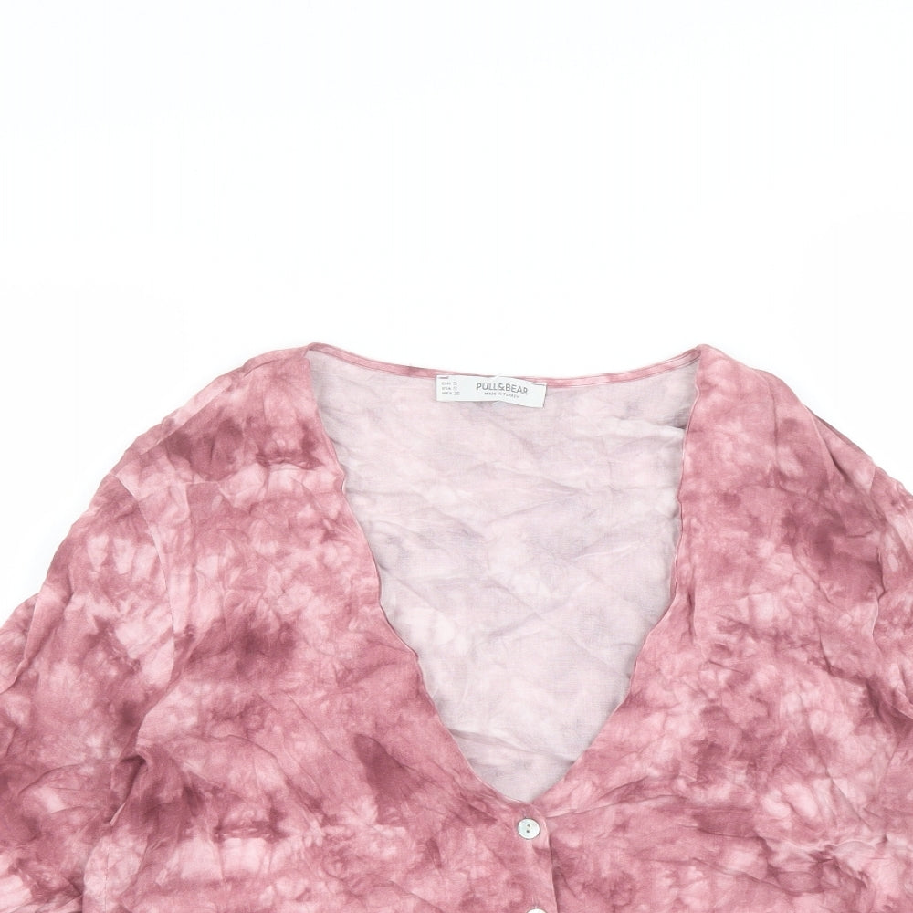 Womens UK Size S Pull&Bear Pink Cropped Button-Up