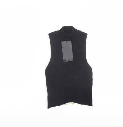 Womens UK Size S Bershka Black Cropped T-Shirt