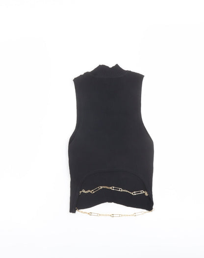 Womens UK Size S Bershka Black Cropped T-Shirt