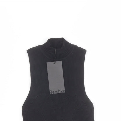Womens UK Size S Bershka Black Cropped T-Shirt