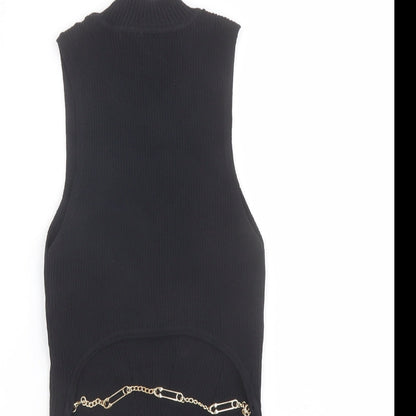 Womens UK Size S Bershka Black Cropped T-Shirt