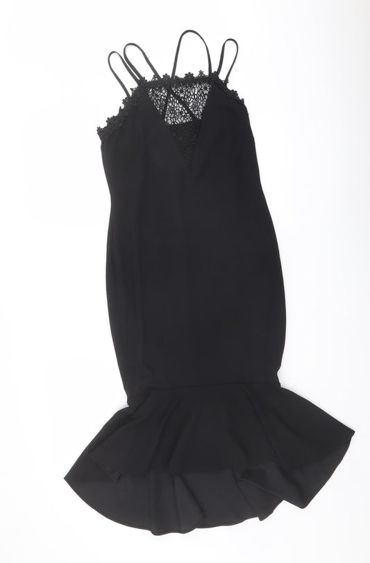 NEXT Womens Black Polyester Shift Size 10 Square Neck Zip - Crochet Detail