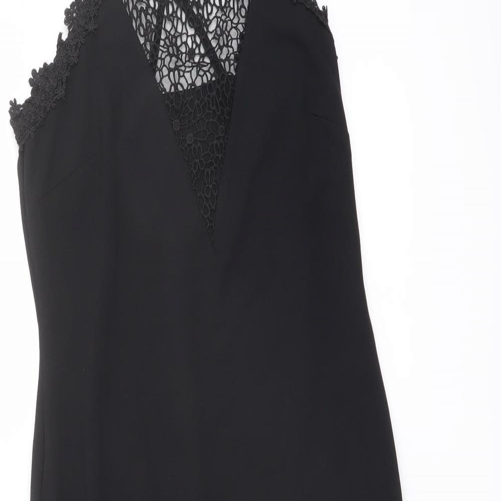 NEXT Womens Black Polyester Shift Size 10 Square Neck Zip - Crochet Detail