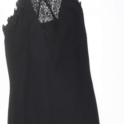 NEXT Womens Black Polyester Shift Size 10 Square Neck Zip - Crochet Detail