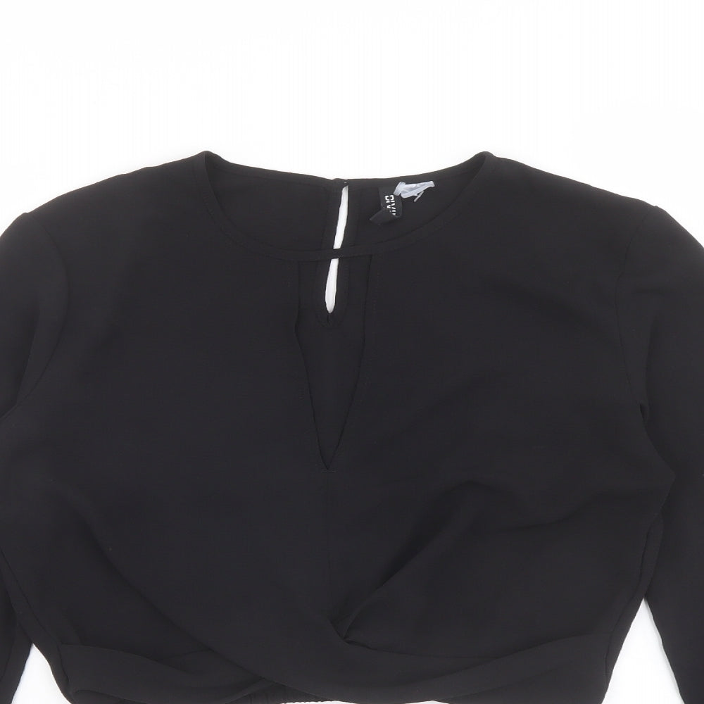 Womens UK Size 10 H&M Black Cropped Blouse