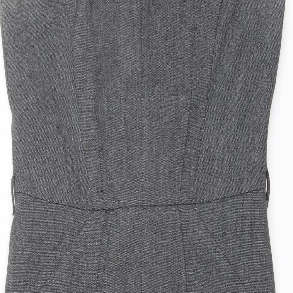 Debenhams Womens Grey Geometric Polyester Shift Size 10 Round Neck Zip