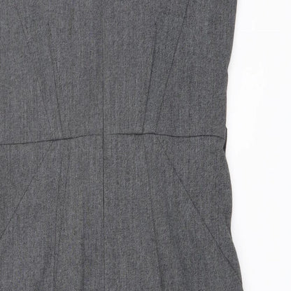 Debenhams Womens Grey Geometric Polyester Shift Size 10 Round Neck Zip