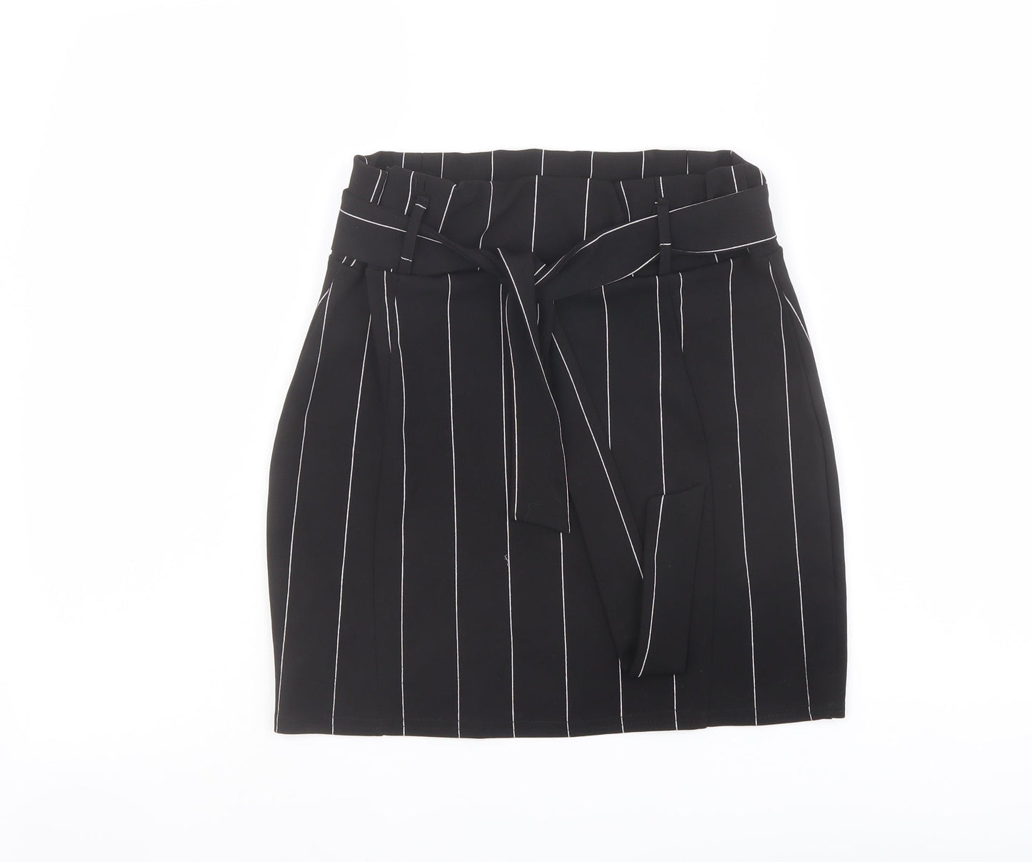 PRETTYLITTLETHING Womens Black Striped Polyester Bandage Skirt Size 14