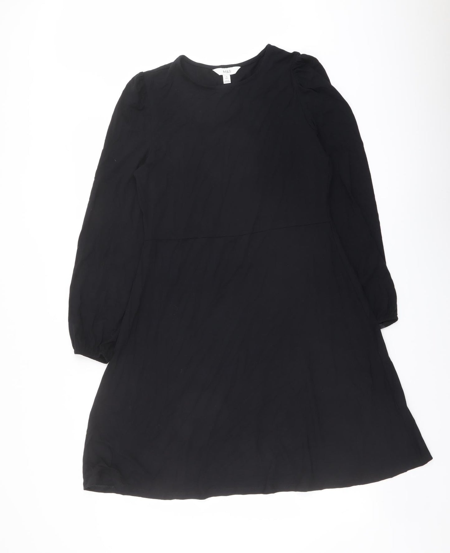 Marks and Spencer Womens Black Viscose A-Line Size 12 Round Neck Pullover