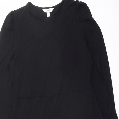 Marks and Spencer Womens Black Viscose A-Line Size 12 Round Neck Pullover