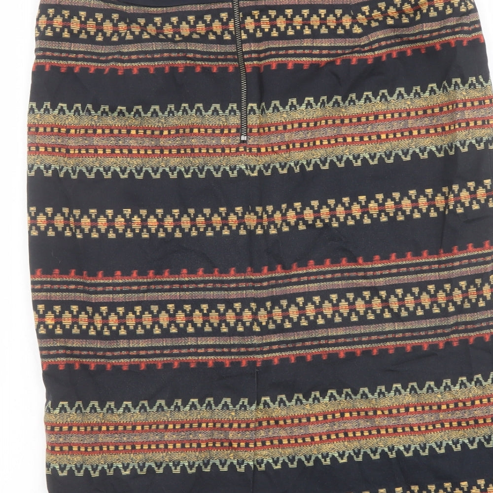 Marks and Spencer Womens Black Geometric Cotton Bandage Skirt Size 10 Zip
