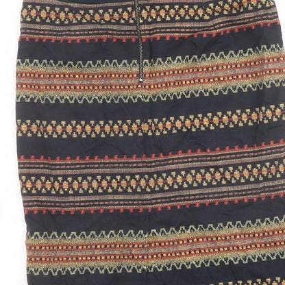 Marks and Spencer Womens Black Geometric Cotton Bandage Skirt Size 10 Zip