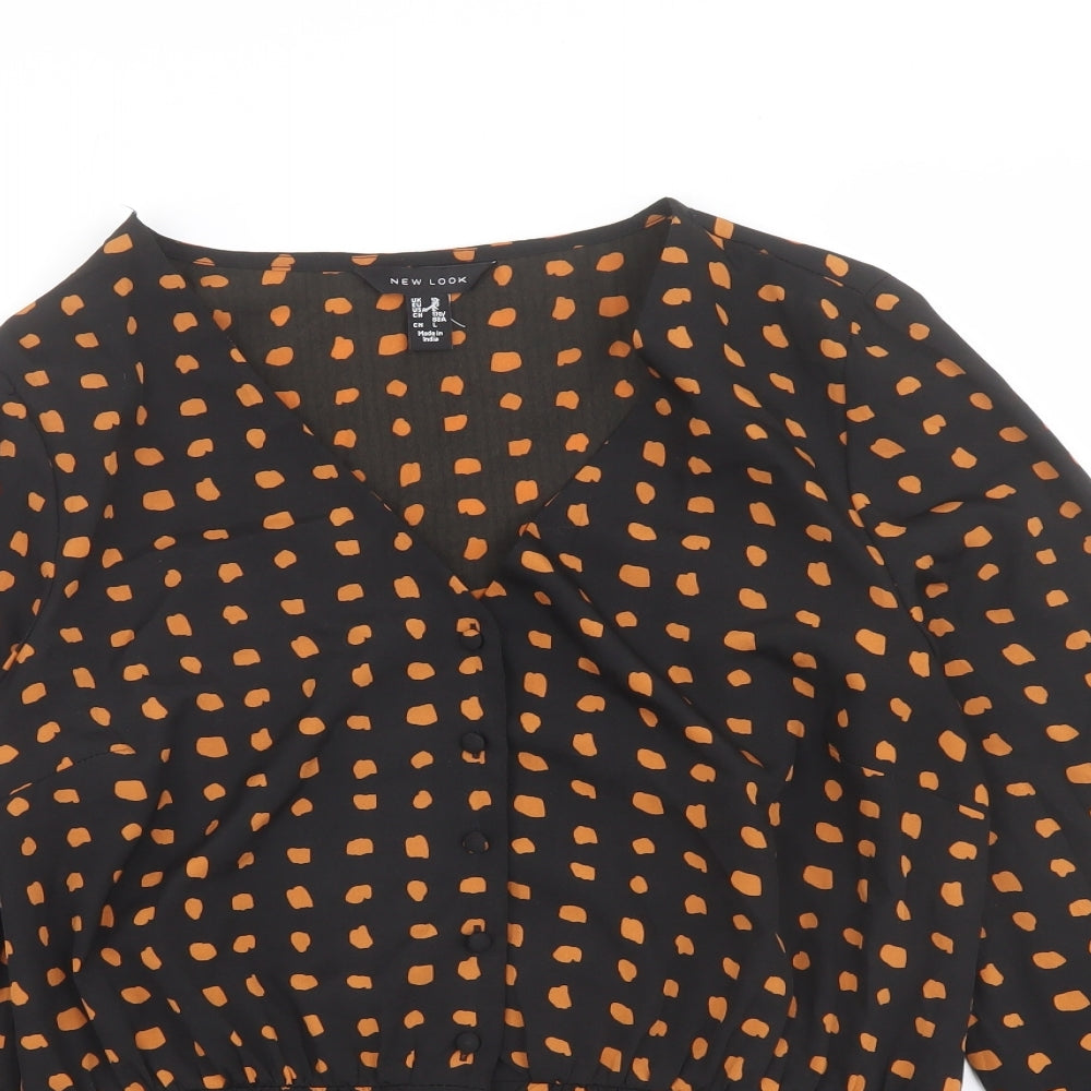 Womens UK Size 10 New Look Black Basic Button-Up