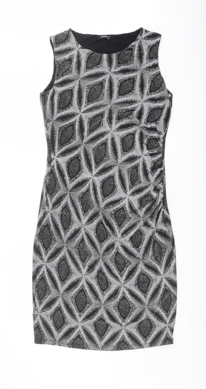 Roman Womens Black Geometric Nylon Shift Size 14 Boat Neck Pullover