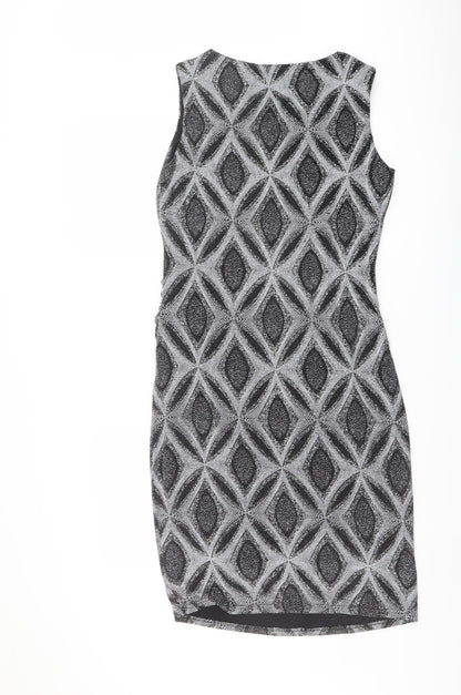 Roman Womens Black Geometric Nylon Shift Size 14 Boat Neck Pullover