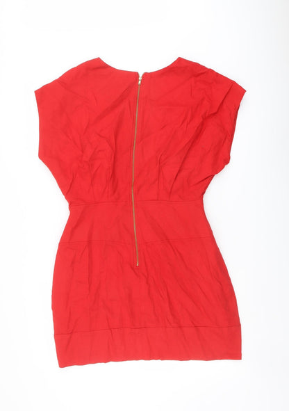 French Connection Womens Red Polyester Mini Size 10 V-Neck Zip