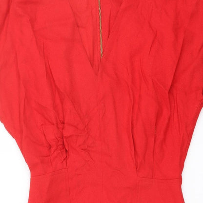 French Connection Womens Red Polyester Mini Size 10 V-Neck Zip