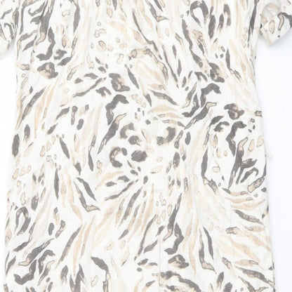 Marks and Spencer Womens Beige Geometric Linen Shift Size 8 Round Neck Button