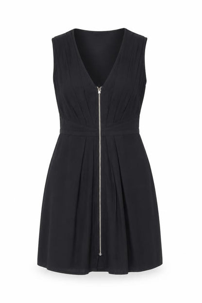 H&M Womens Black Polyester Fit & Flare Size 6 Scoop Neck Zip
