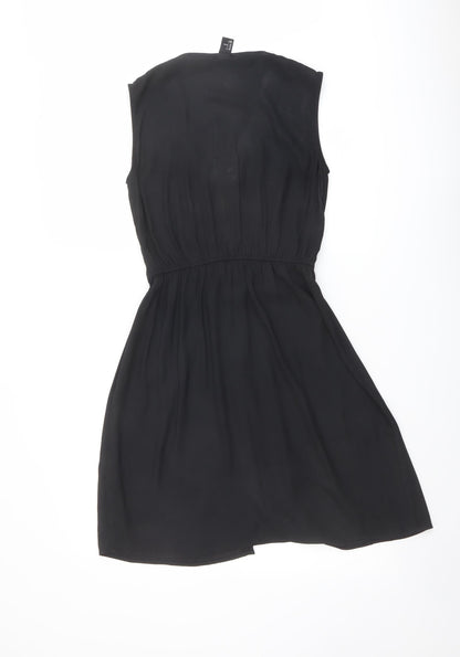 H&M Womens Black Polyester Fit & Flare Size 6 Scoop Neck Zip