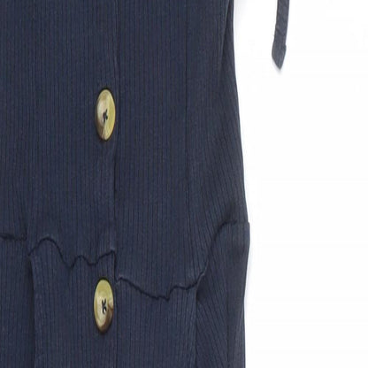 Brave Soul Womens Blue Cotton Tank Dress Size XS Square Neck Button