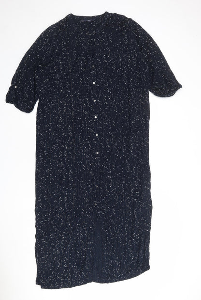 NEXT Womens Blue Geometric Viscose A-Line Size 14 V-Neck Button