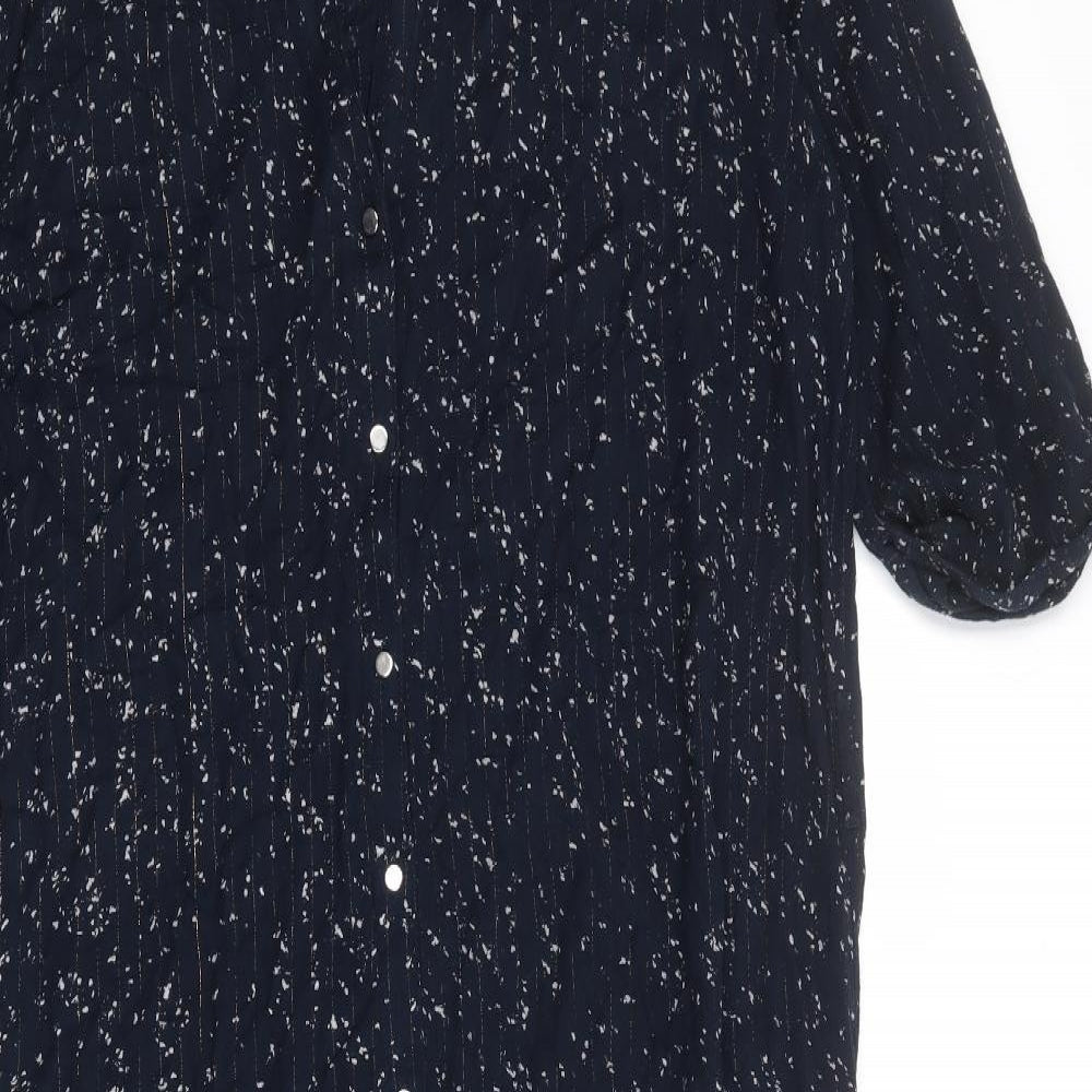 NEXT Womens Blue Geometric Viscose A-Line Size 14 V-Neck Button