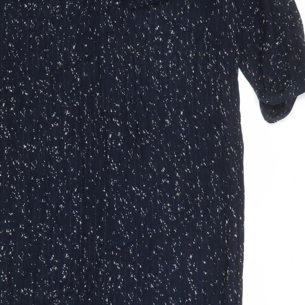 NEXT Womens Blue Geometric Viscose A-Line Size 14 V-Neck Button