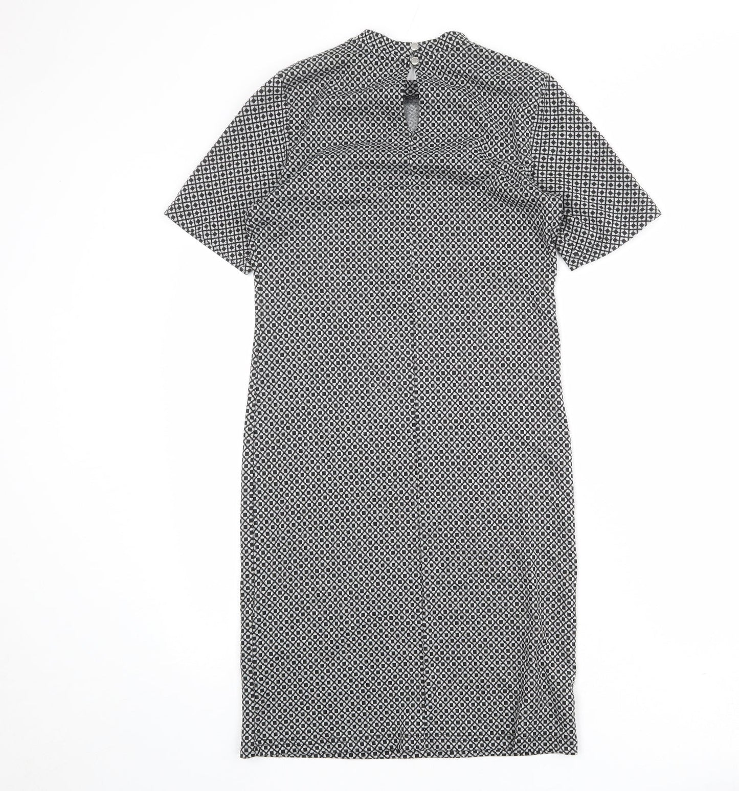 Dorothy Perkins Womens Grey Geometric Polyester Shift Size 12 Mock Neck Button