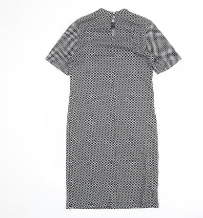 Dorothy Perkins Womens Grey Geometric Polyester Shift Size 12 Mock Neck Button