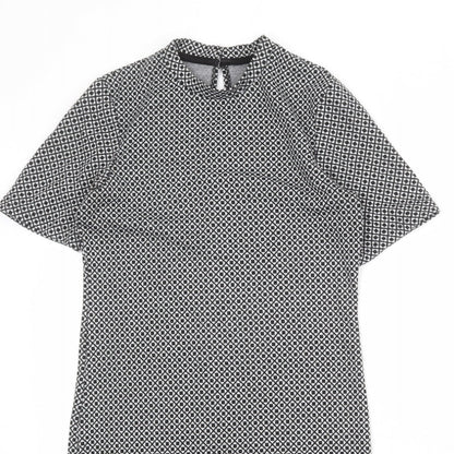 Dorothy Perkins Womens Grey Geometric Polyester Shift Size 12 Mock Neck Button