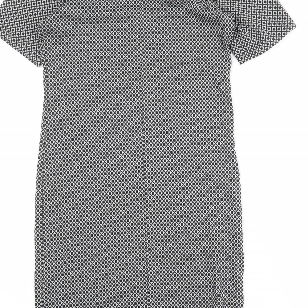 Dorothy Perkins Womens Grey Geometric Polyester Shift Size 12 Mock Neck Button