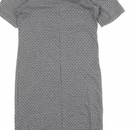 Dorothy Perkins Womens Grey Geometric Polyester Shift Size 12 Mock Neck Button