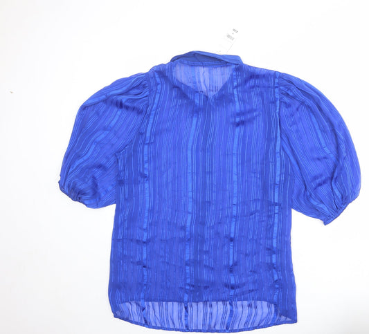 Bonmarché Womens Blue Striped Polyester Basic Button-Up Size 16 Collared