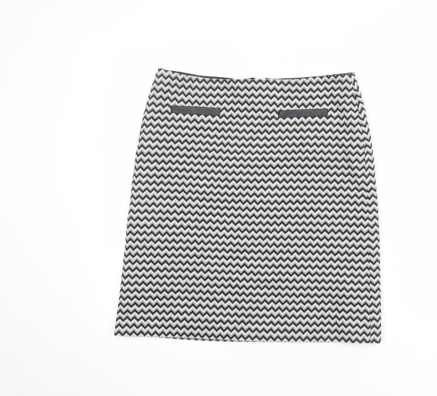 Marks and Spencer Womens Black Geometric Cotton A-Line Skirt Size 10 Zip