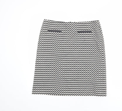 Marks and Spencer Womens Black Geometric Cotton A-Line Skirt Size 10 Zip
