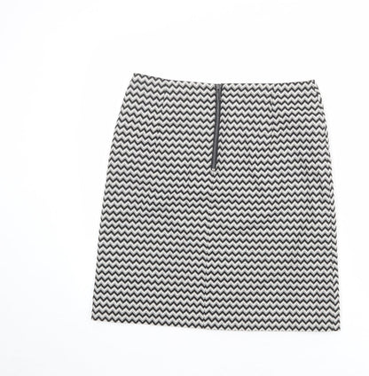 Marks and Spencer Womens Black Geometric Cotton A-Line Skirt Size 10 Zip