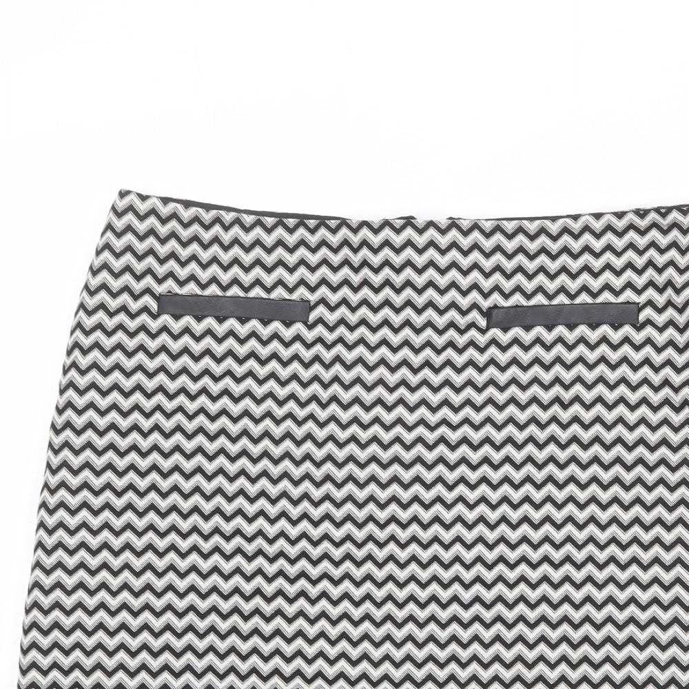 Marks and Spencer Womens Black Geometric Cotton A-Line Skirt Size 10 Zip