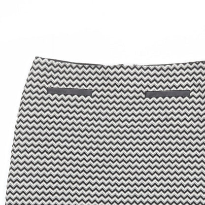 Marks and Spencer Womens Black Geometric Cotton A-Line Skirt Size 10 Zip