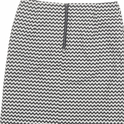 Marks and Spencer Womens Black Geometric Cotton A-Line Skirt Size 10 Zip
